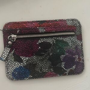 Lodis Multicolor Floral Pebbled Leather Zip Card Pouch